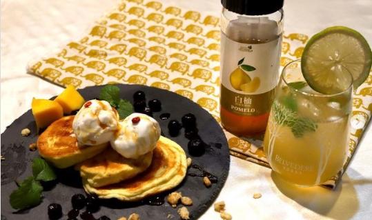 鬆餅+ 蜂蜜柚子發酵醋=完美